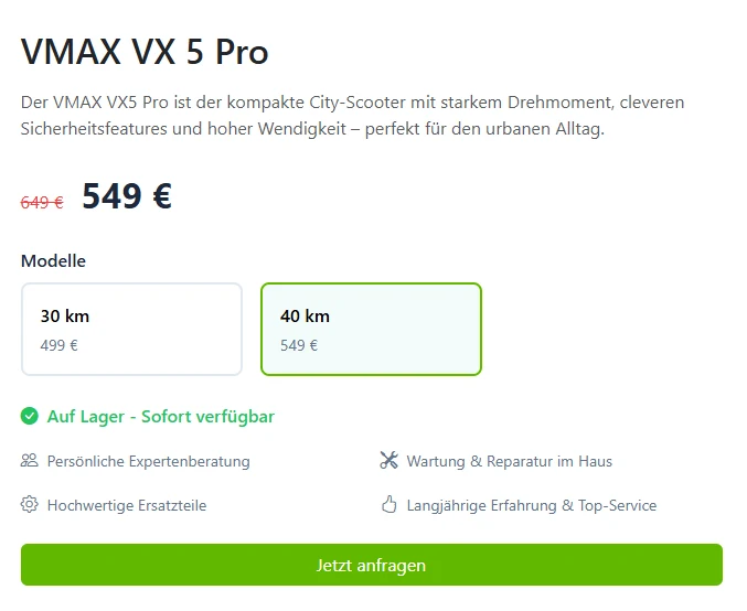 eRide Wertingen: Modellauswahl für einen E-Scooter mit Preis