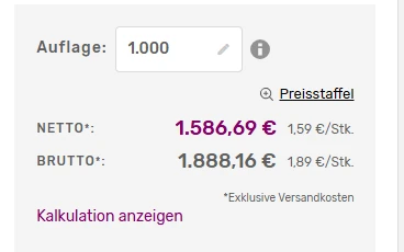 madika.de: Preisberechnung mit Auflage, Preisstaffel und Kalkulation
