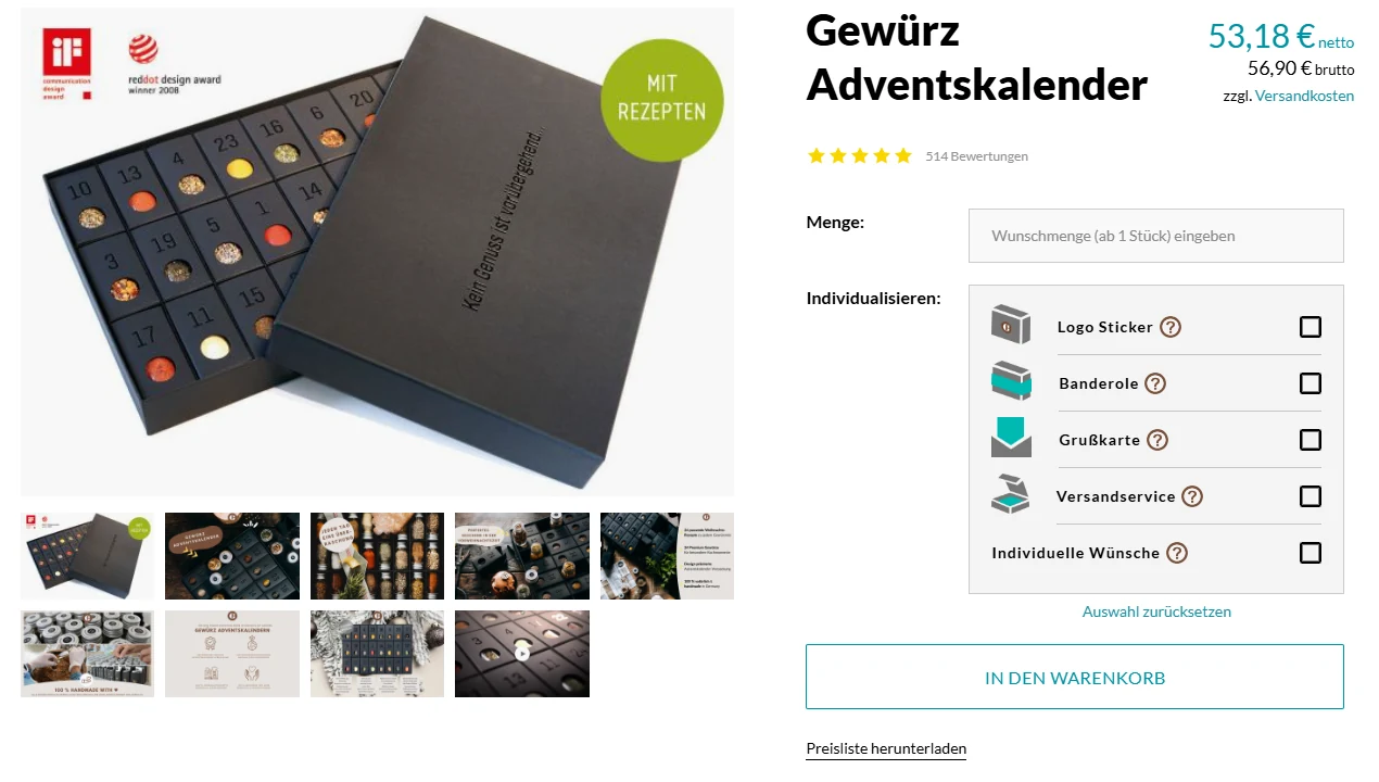 MEIN GENUSS: Wunschmenge und Individualisierung für Geschäftskunden